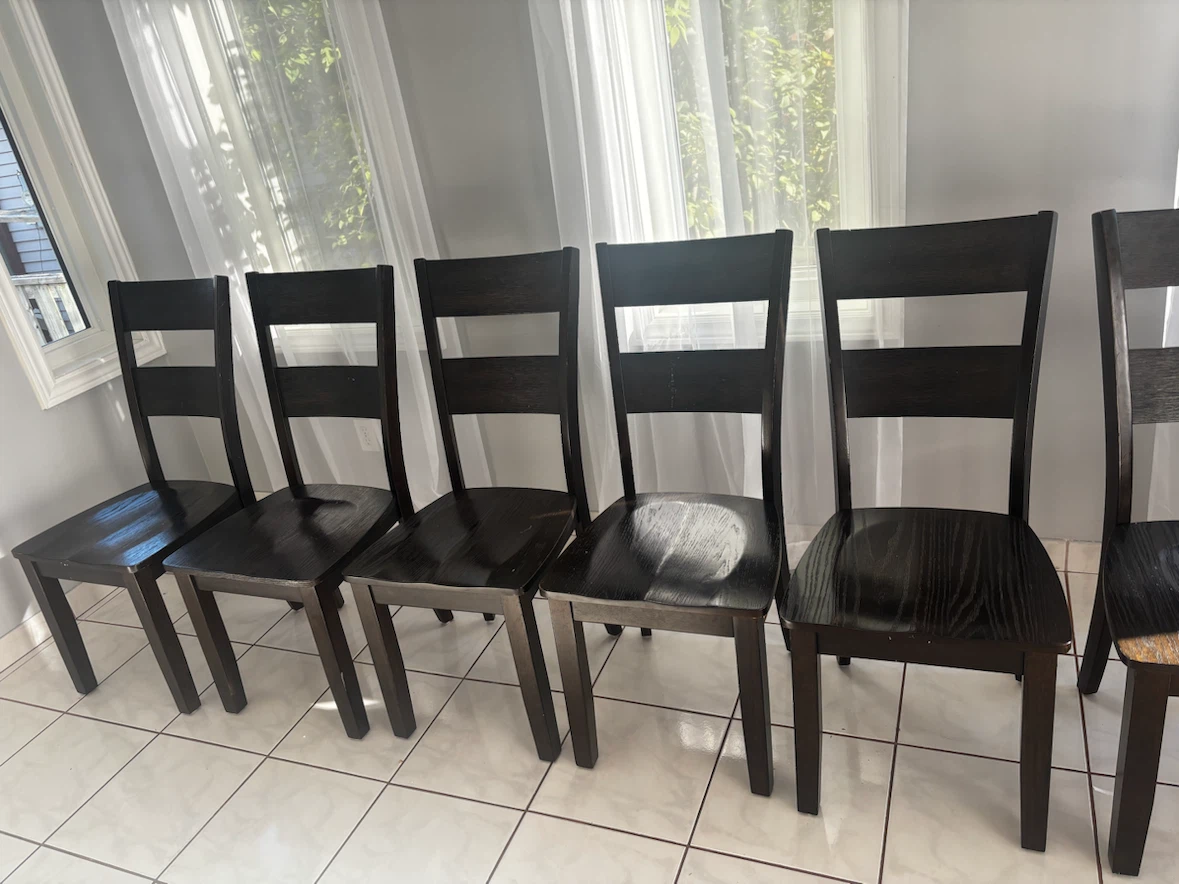 Set of 6 dark wood dining chairs