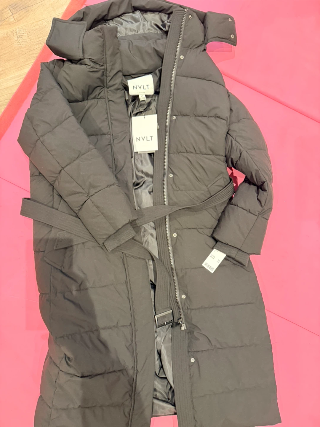 NVLT Black Puffer Coat with Belt