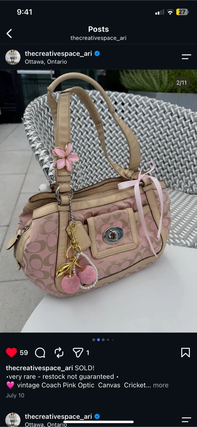 Vintage Coach Pink Optic Canvas Cricket Bag - photo 2