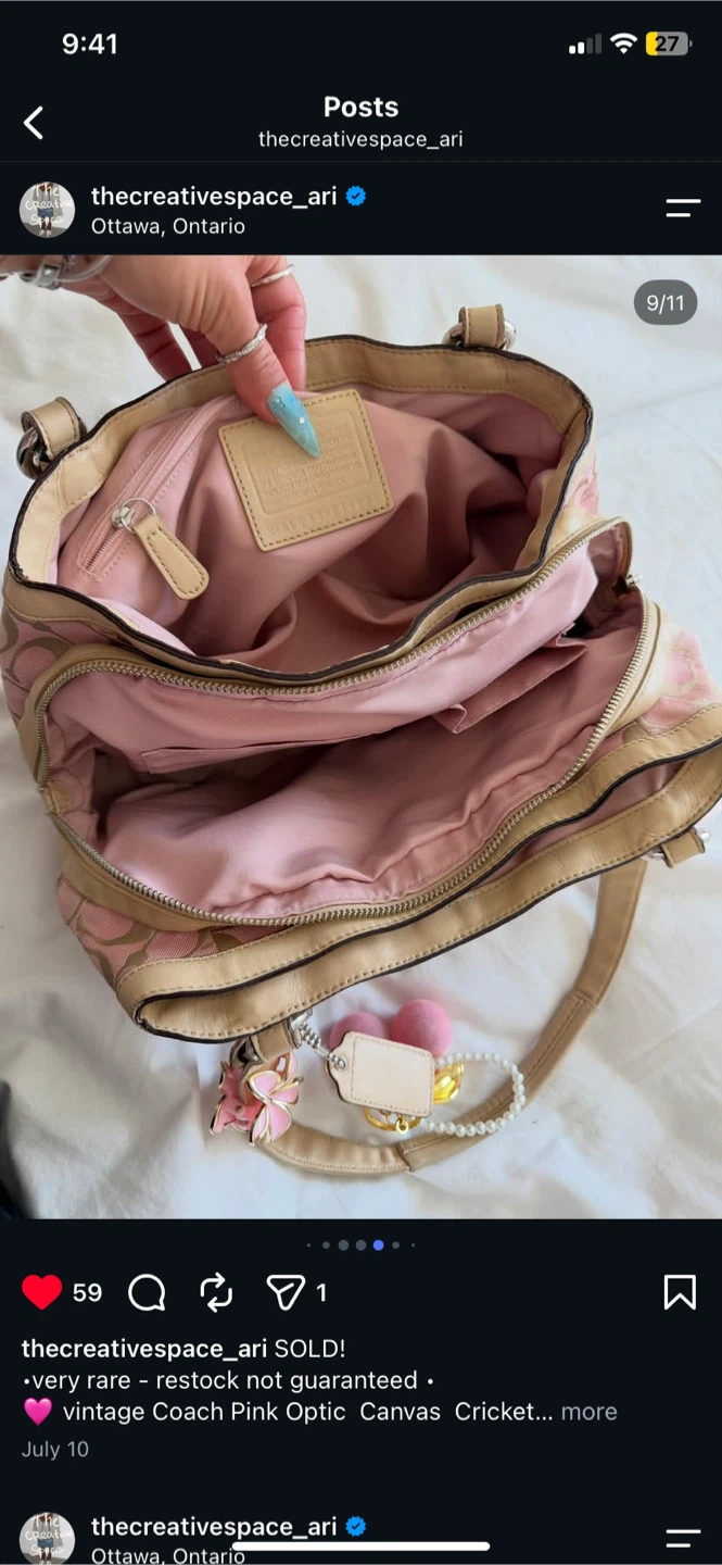 Vintage Coach Pink Optic Canvas Cricket Bag - photo 3