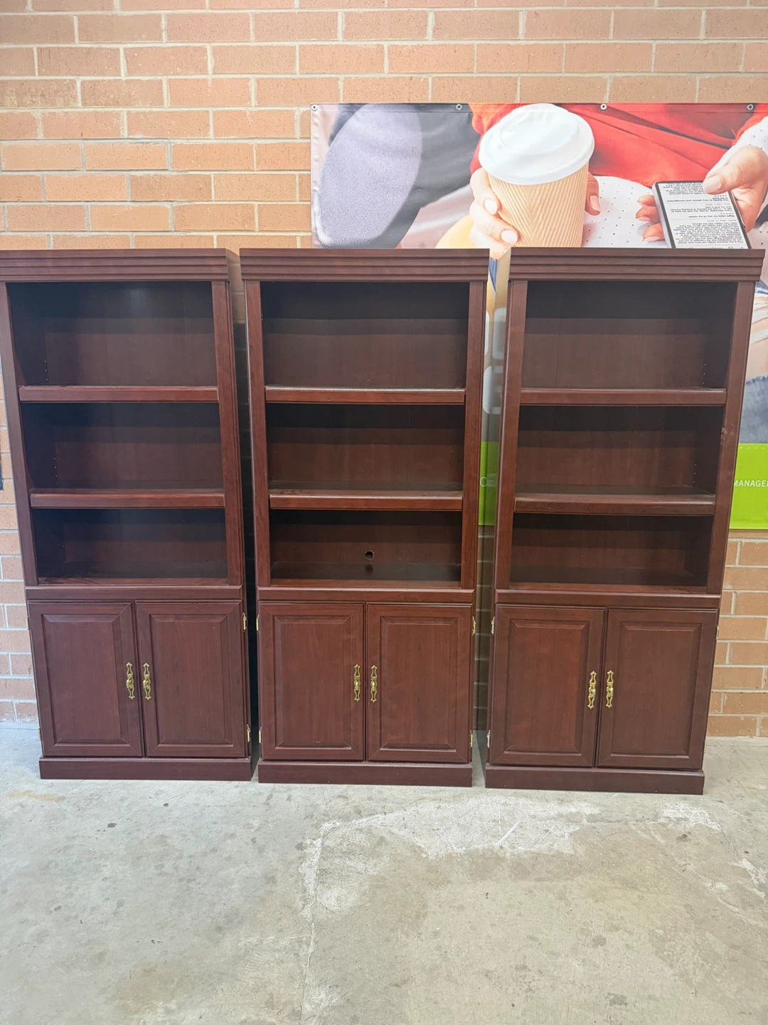 Set of 3 Bookcases with Lower Cabinets
