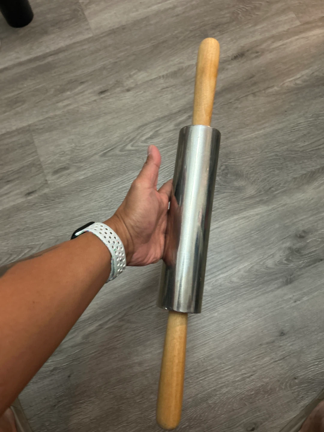 Stainless Steel Rolling Pin with Wooden Handles
