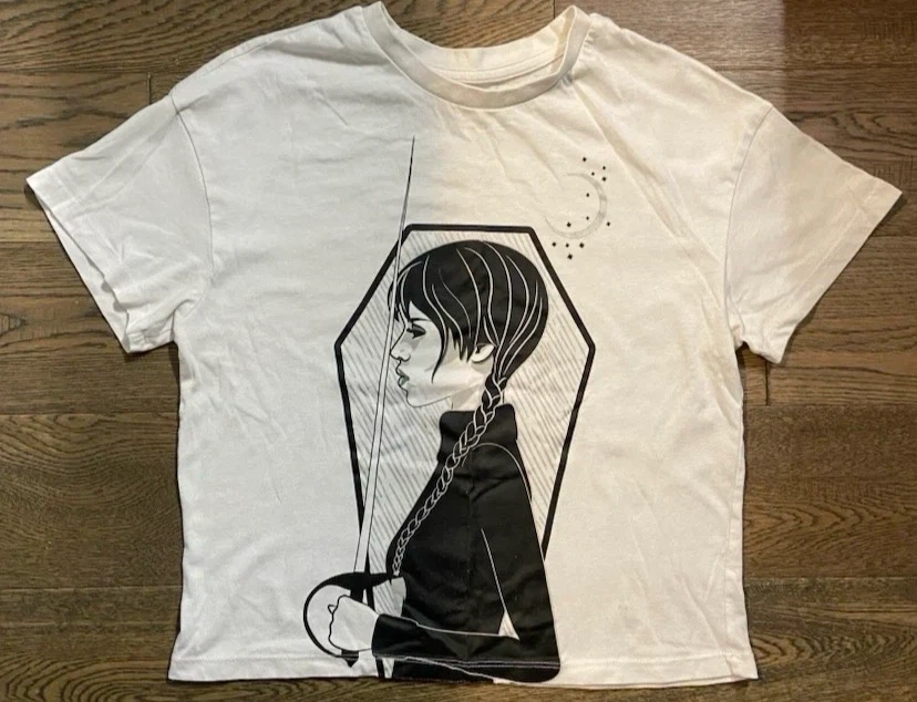 EUC: White Cropped “Wednesday” Graphic Tee Size 10-12 yrs