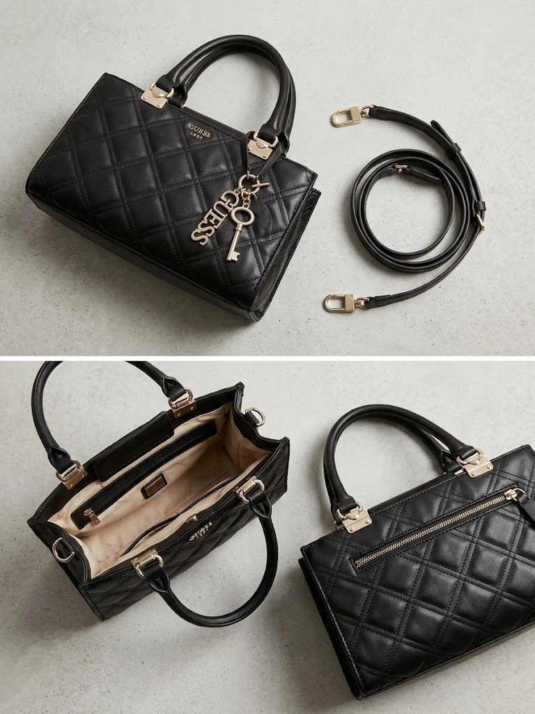 Guess Black Quilted Satche Handbag