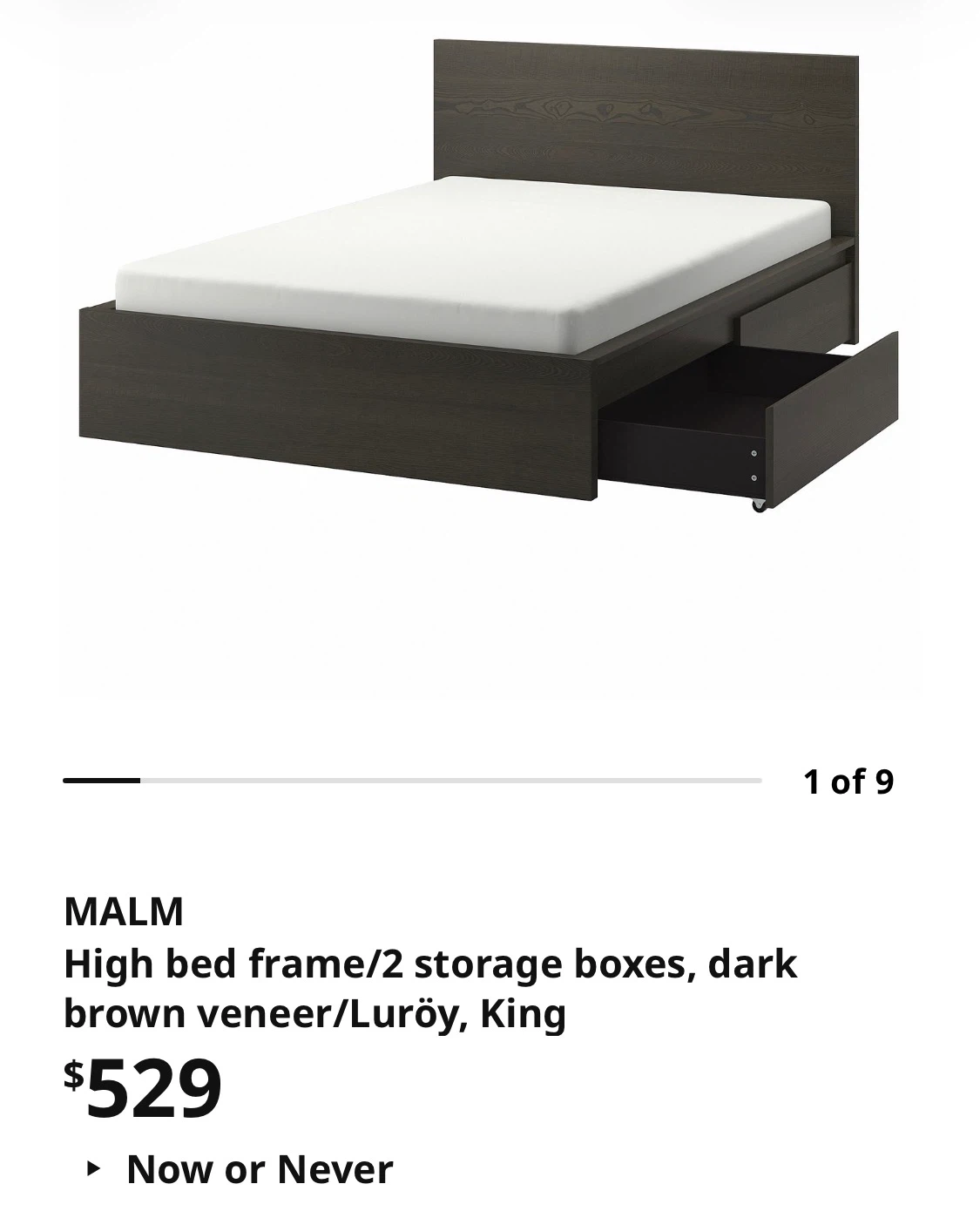 IKEA MALM King High Bed Frame with 2 Storage Boxes