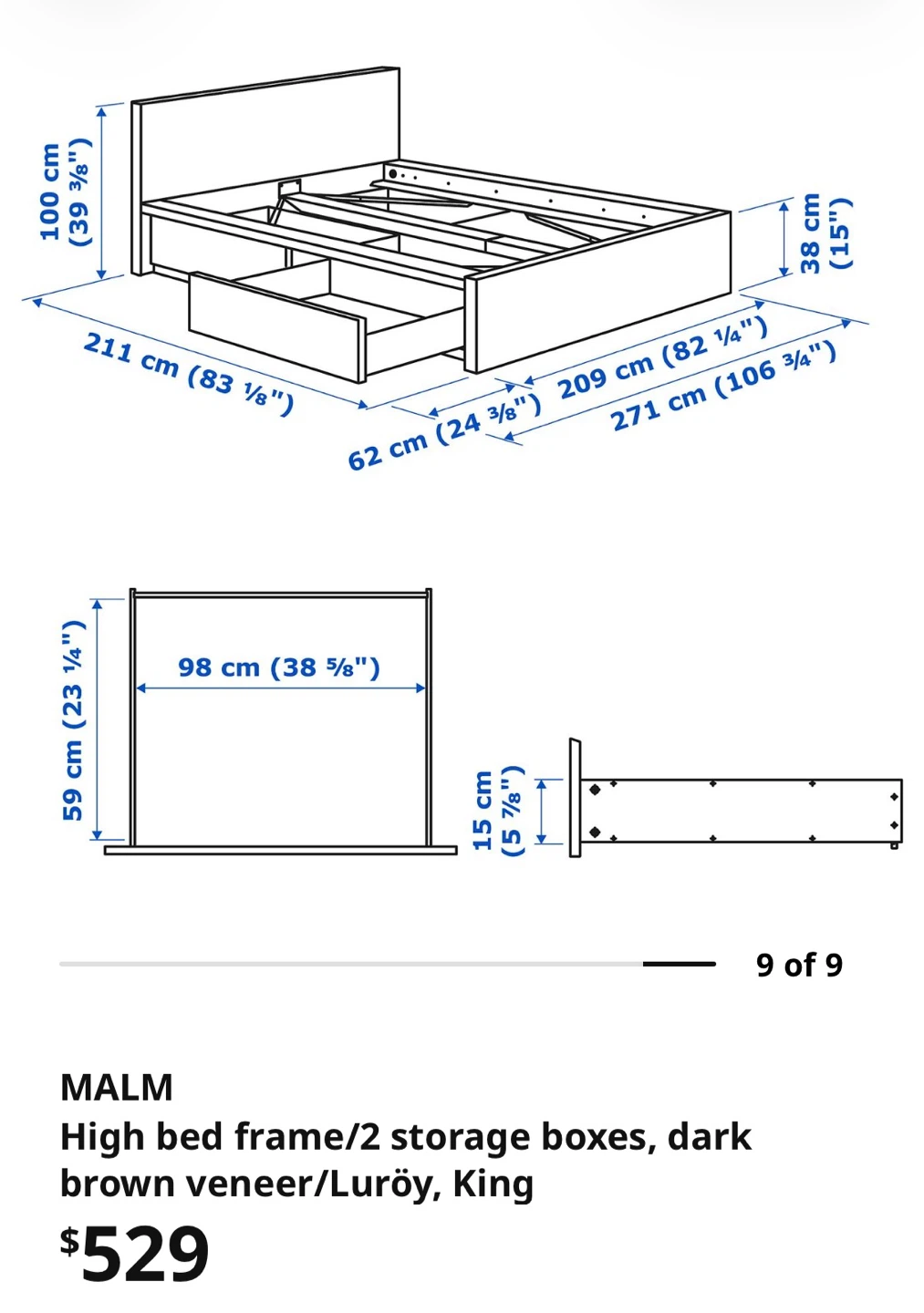 IKEA MALM King High Bed Frame with 2 Storage Boxes - photo 2