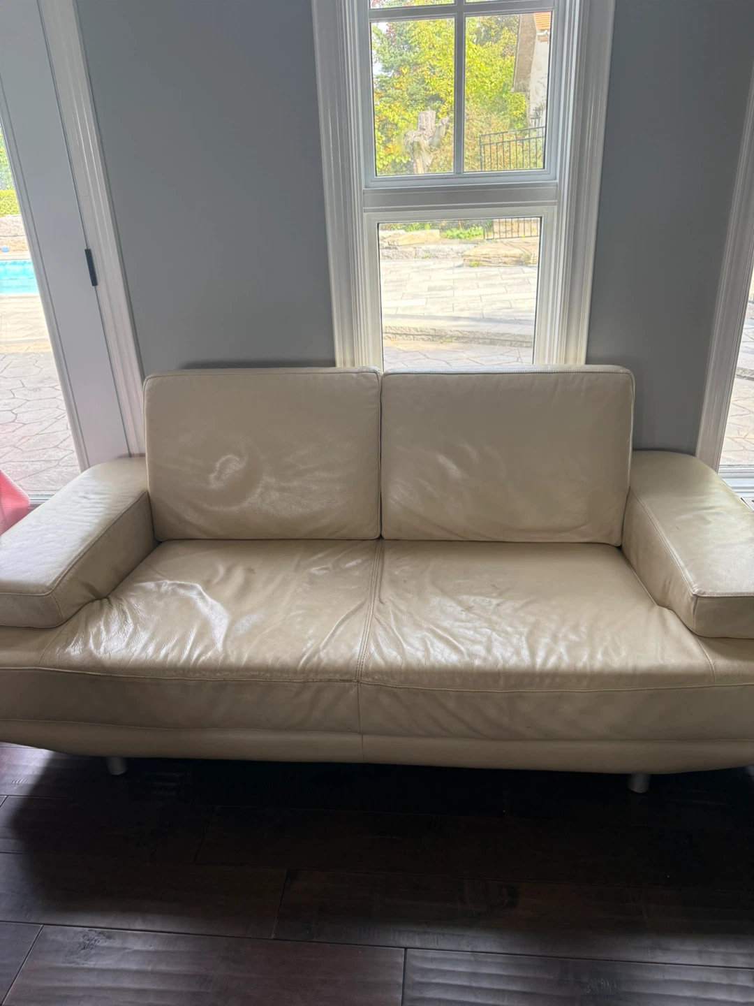 Cream Leather Two-Seater Sofa - photo 2