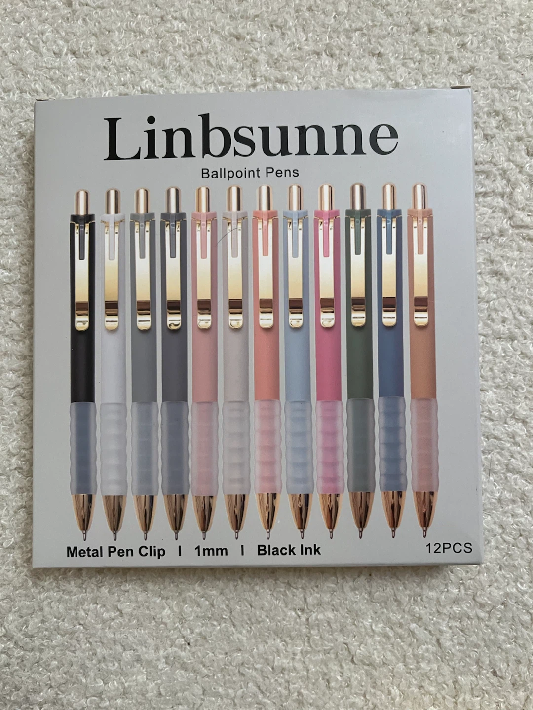 Linbsunne 12-Pack Ballpoint Pens, 1.0mm Black Ink