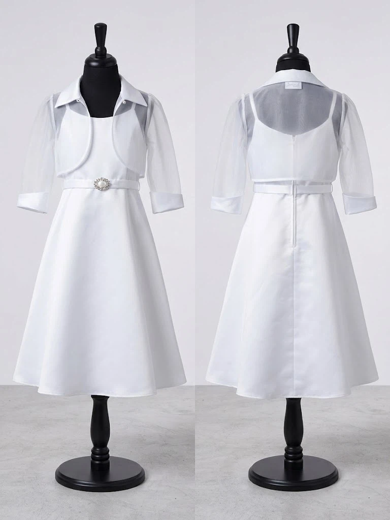 Girl’s White Dress with short sheer jacket