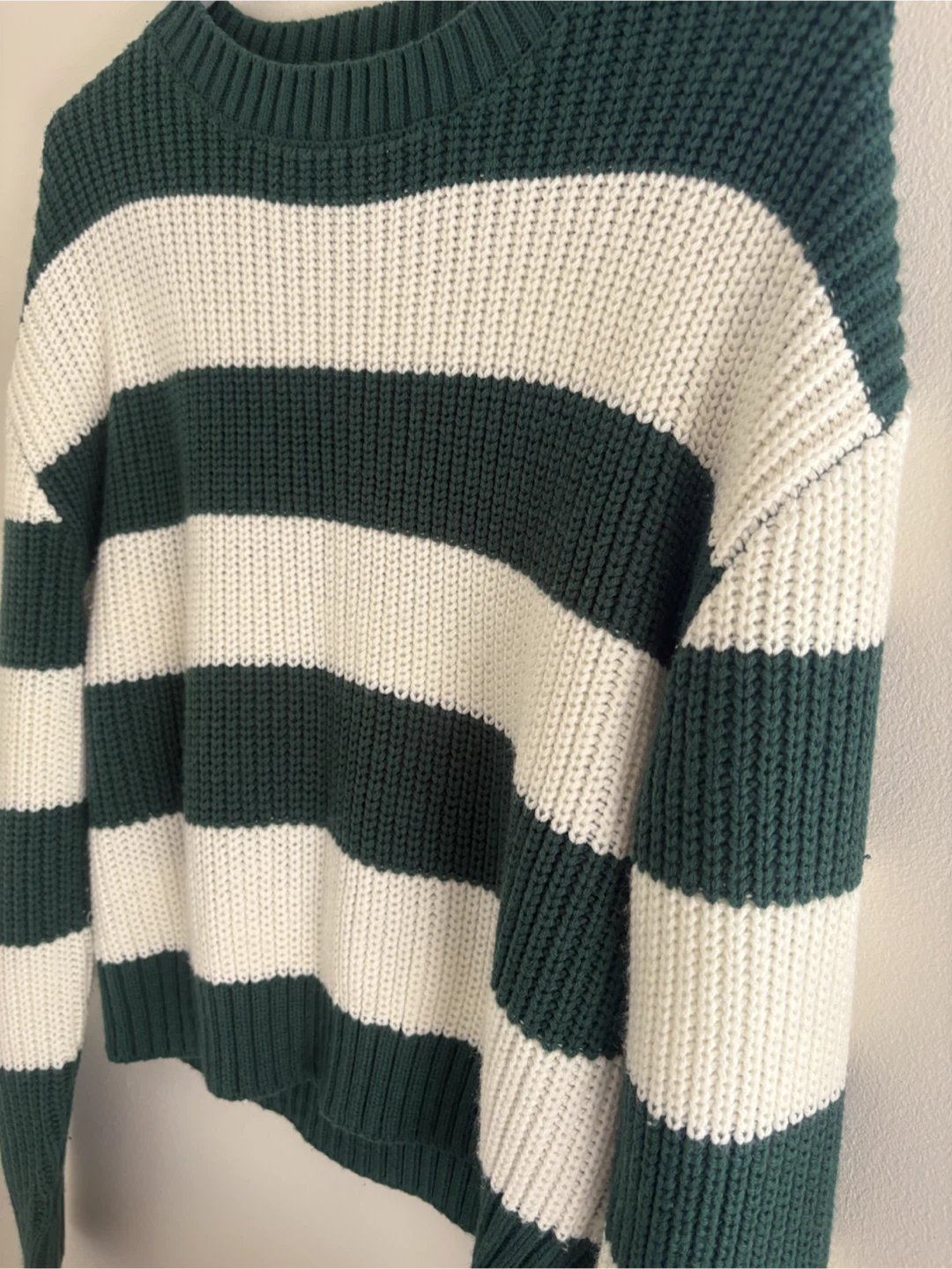 Green and White Striped Knit Sweater- Size M - photo 3