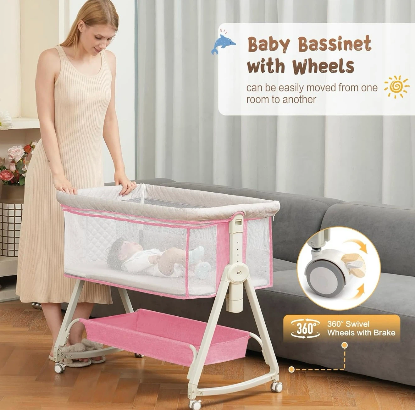 3in1 Baby Bassinet (Light Pink) - photo 4