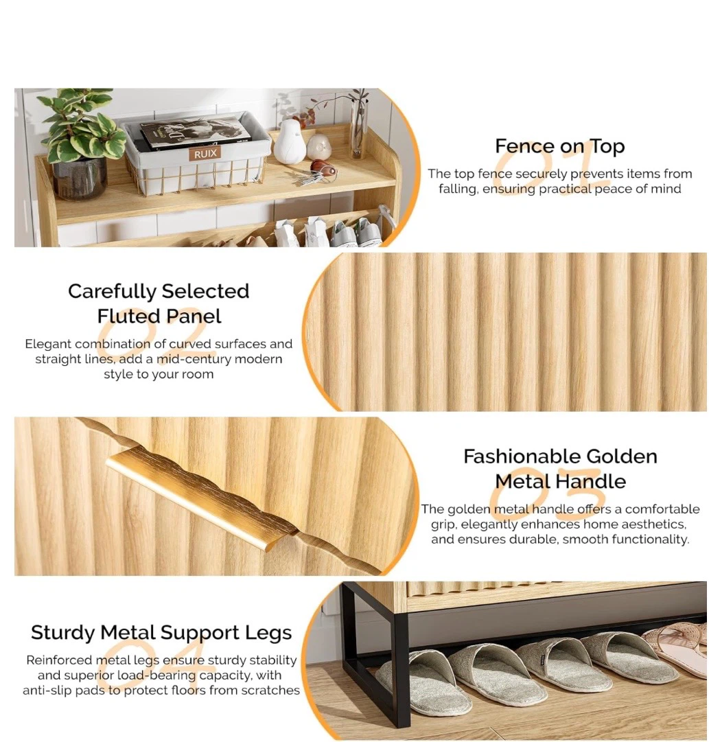 VINGLI Fluted Shoe Cabinet, 2 Drawers - photo 3