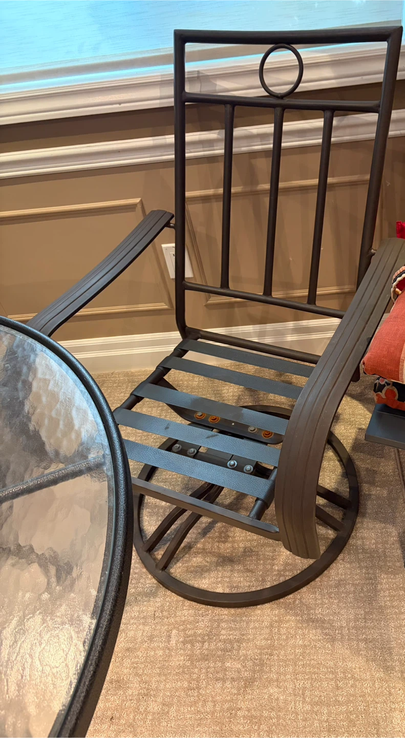 Patio Set Glass Table, 2 Swivel Chairs, 2 Red Folding Chairs - photo 3