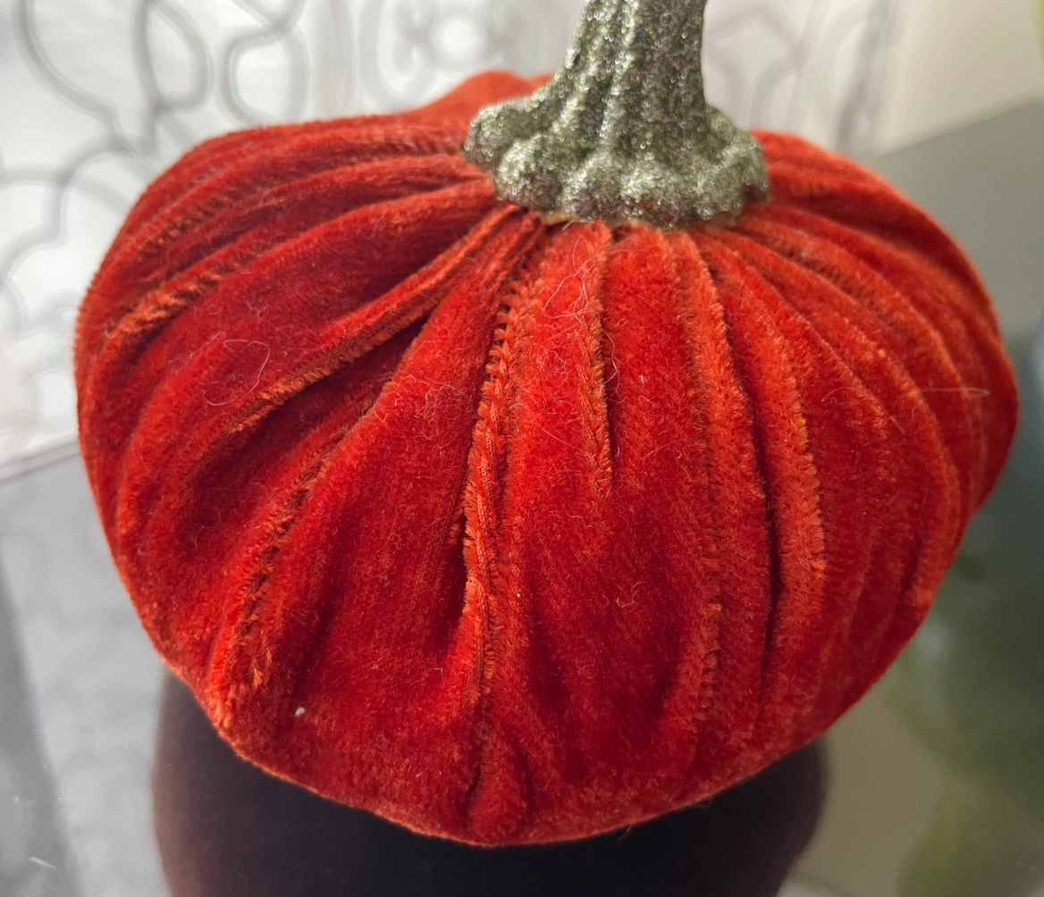 West Elm Orange Velvet Pumpkin With Grey Sparkle Stem - photo 3