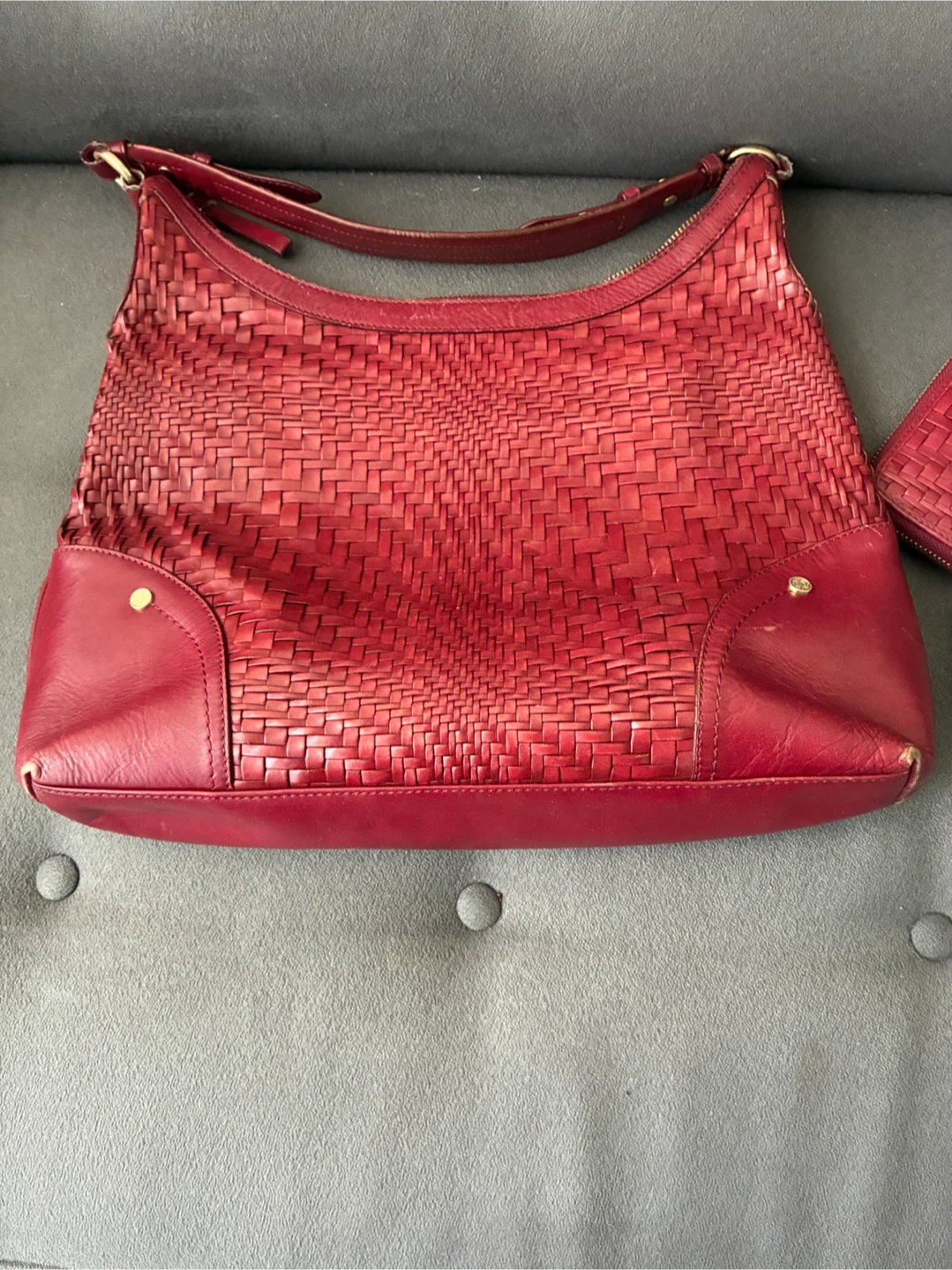 Cole Haan Red Woven Leather Bag and Wallet Set