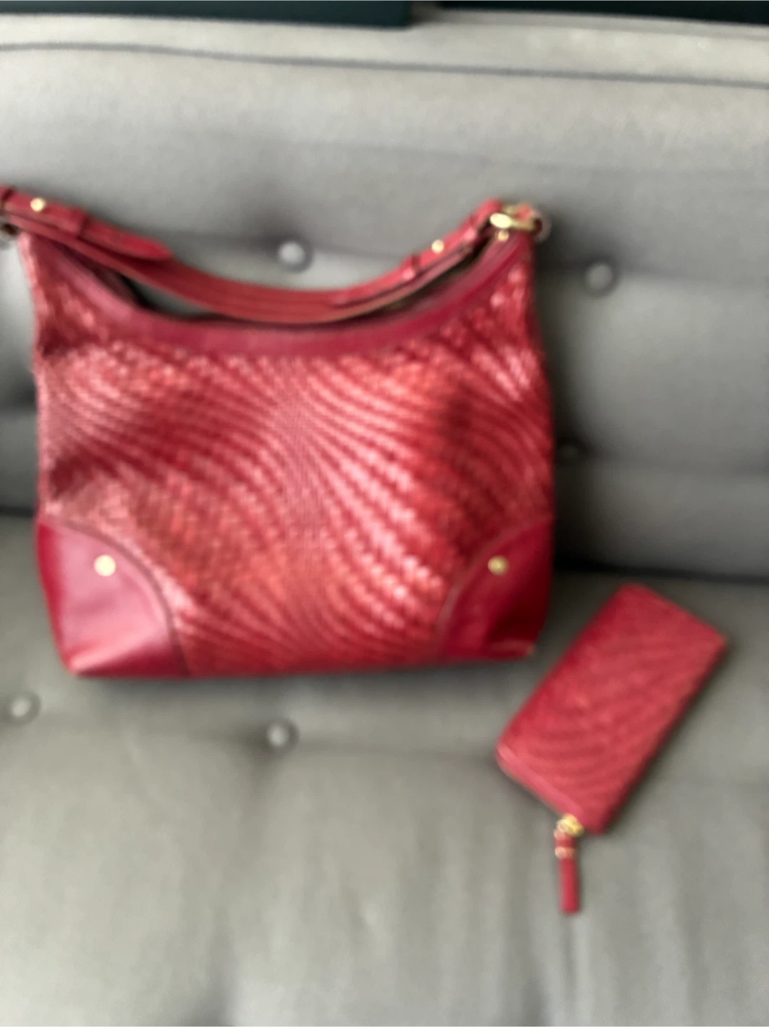 Cole Haan Red Woven Leather Bag and Wallet Set - photo 2