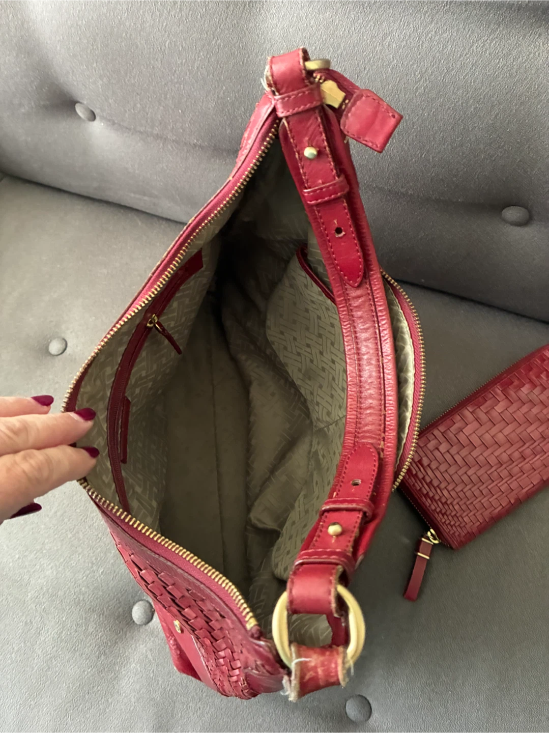 Cole Haan Red Woven Leather Bag and Wallet Set - photo 3
