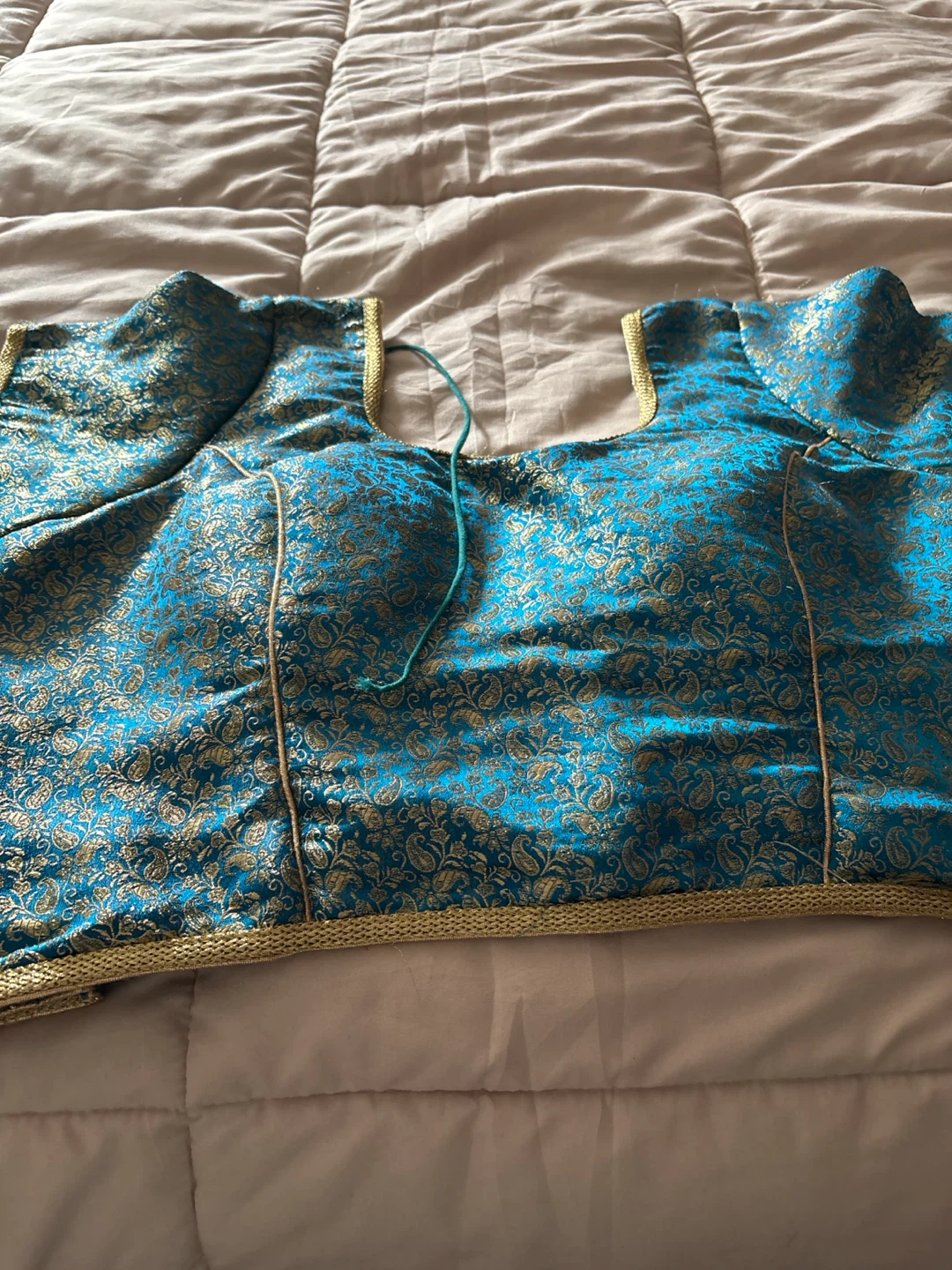 🍁Teal and Gold Brocade Saree Blouse - photo 2