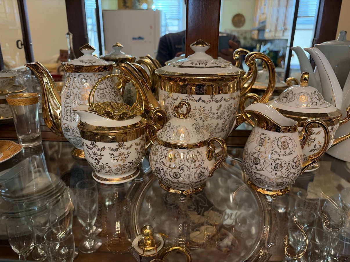 Vintage Gold and White Floral Tea Set