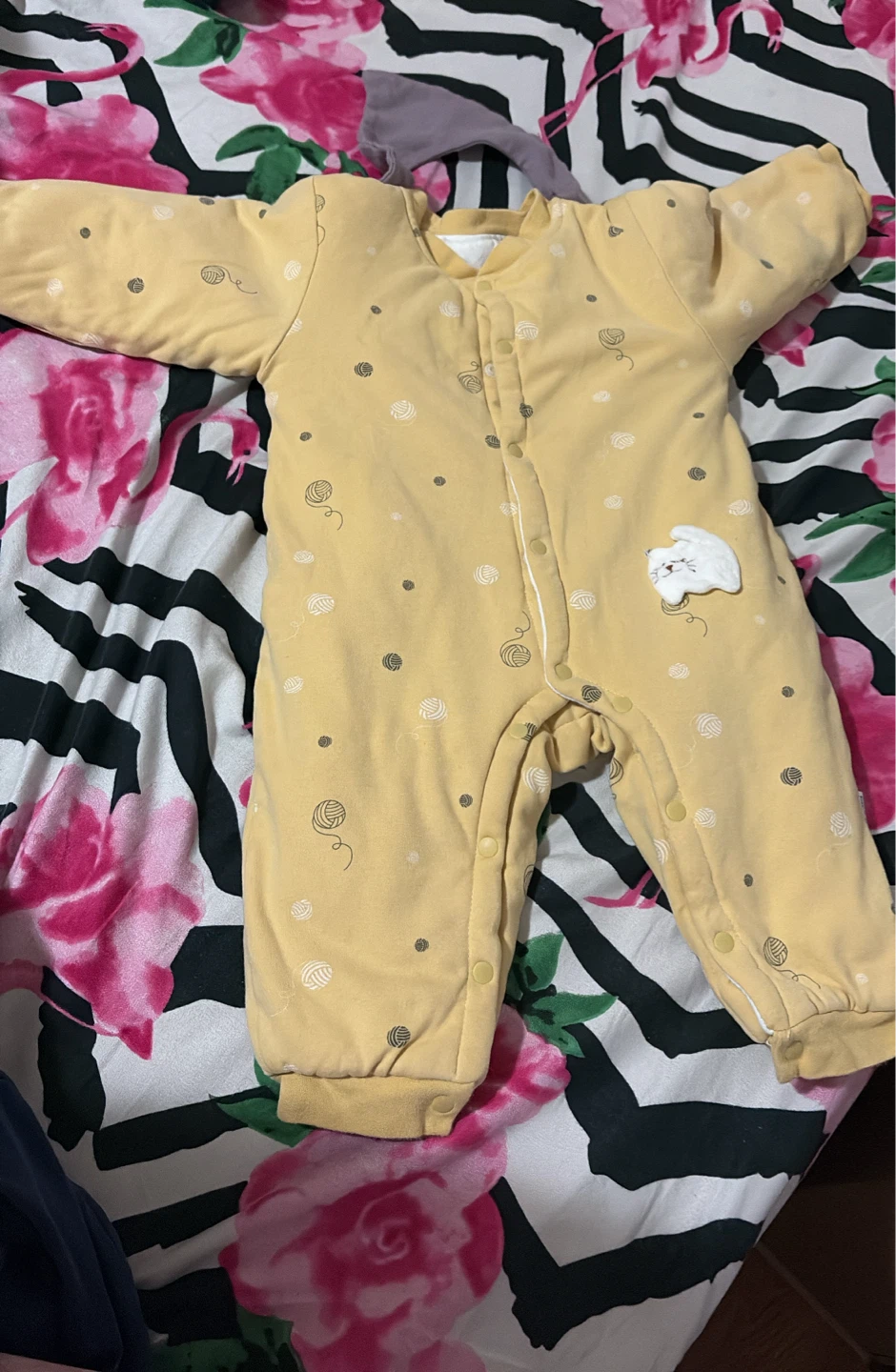 Yellow Baby Onesie with Cat Detail