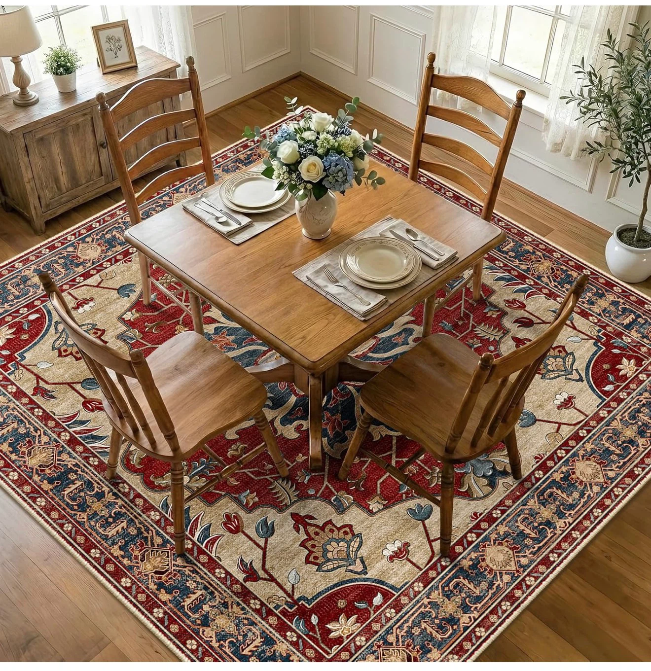 Brand New! RELEANY Floral Washable 8ft square Area Rug