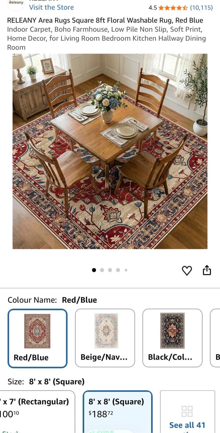 Brand New! RELEANY Floral Washable 8ft square Area Rug - photo 3