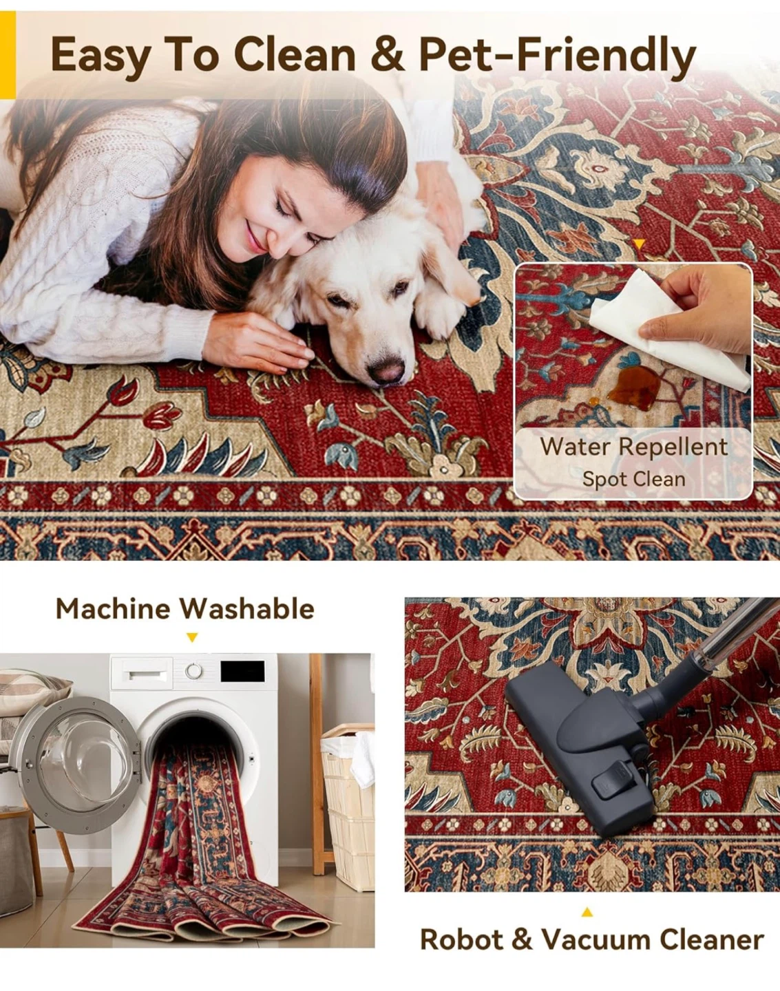 Brand New! RELEANY Floral Washable 8ft square Area Rug - photo 4