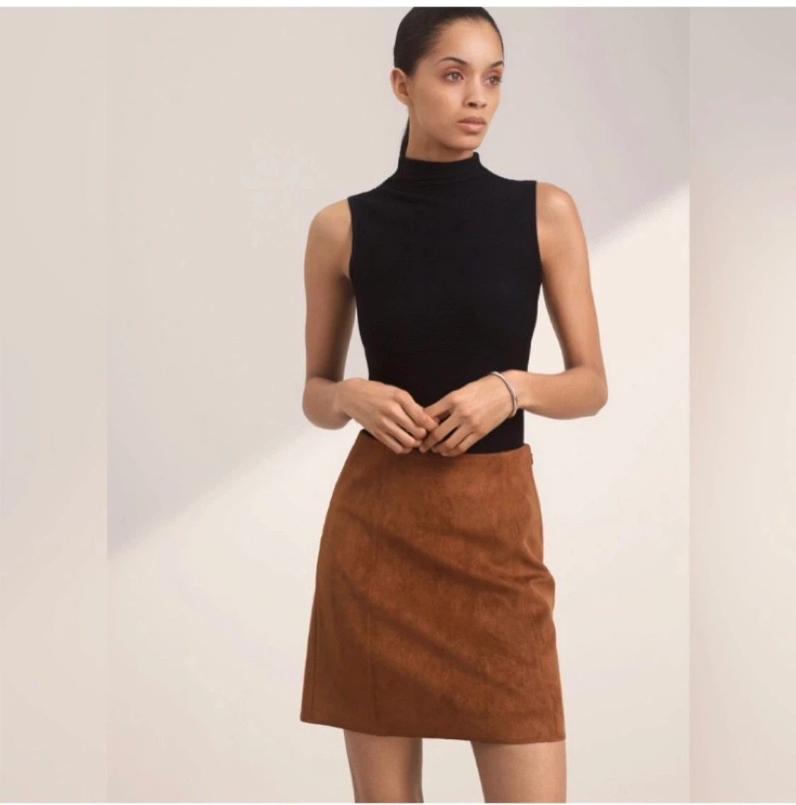 Babaton Brown Suede-Like Mini Skirt - photo 2
