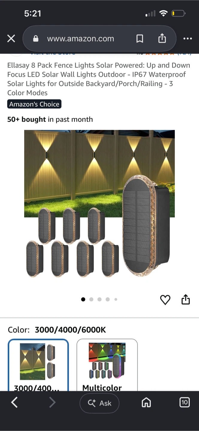 Ellasay 8 Pack Solar LED Wall Lights