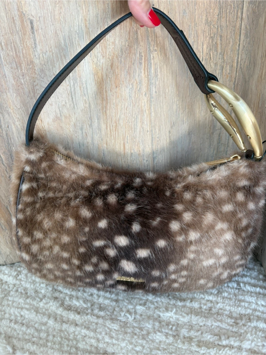 New BCBG BAMBI Faux Fur Spotted Shoulder Bag