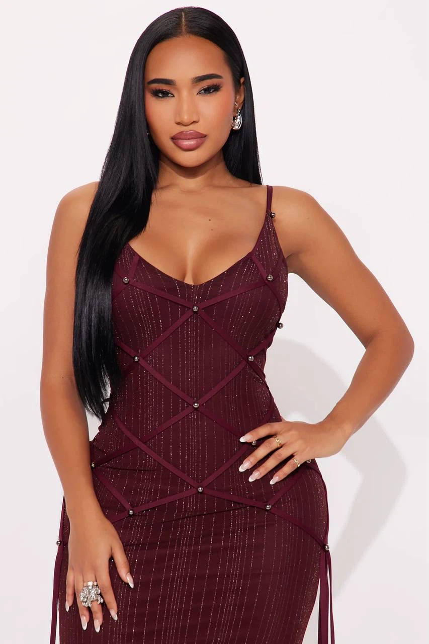 Burgundy Glitter Mesh Maxi Dress – Size 2XL - photo 4
