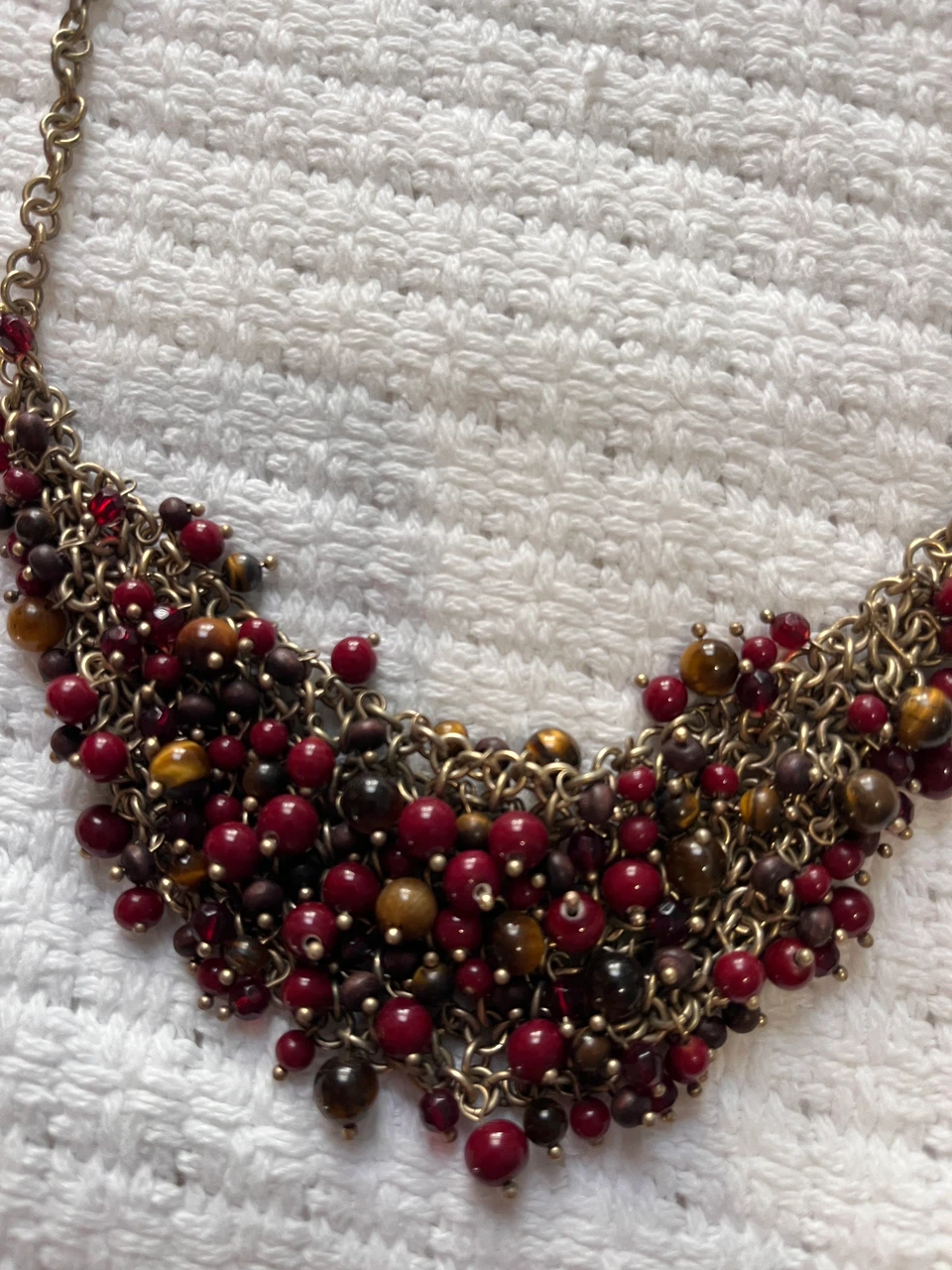 Red and Brown Beaded Statement Necklace