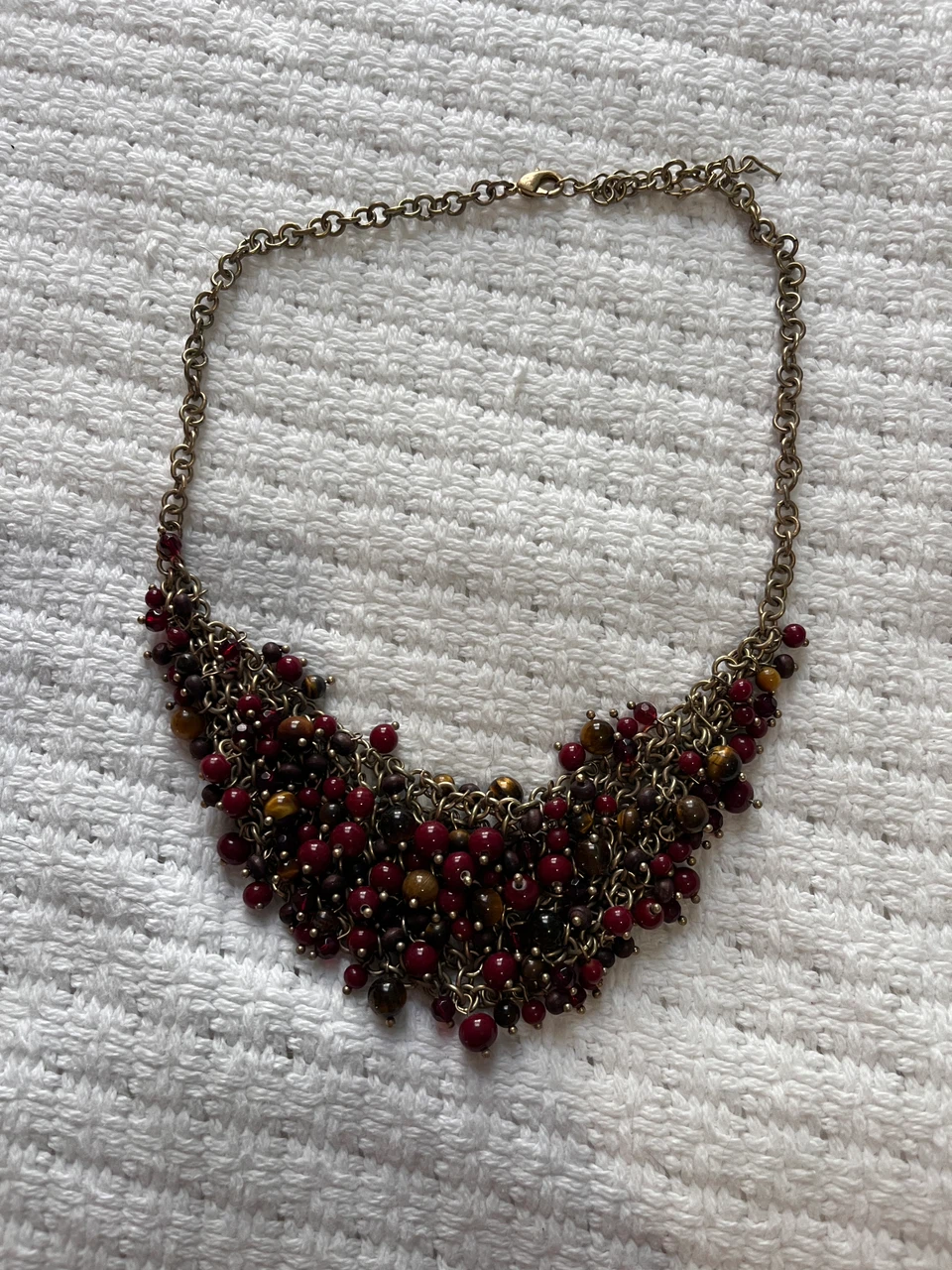 Red and Brown Beaded Statement Necklace - photo 4