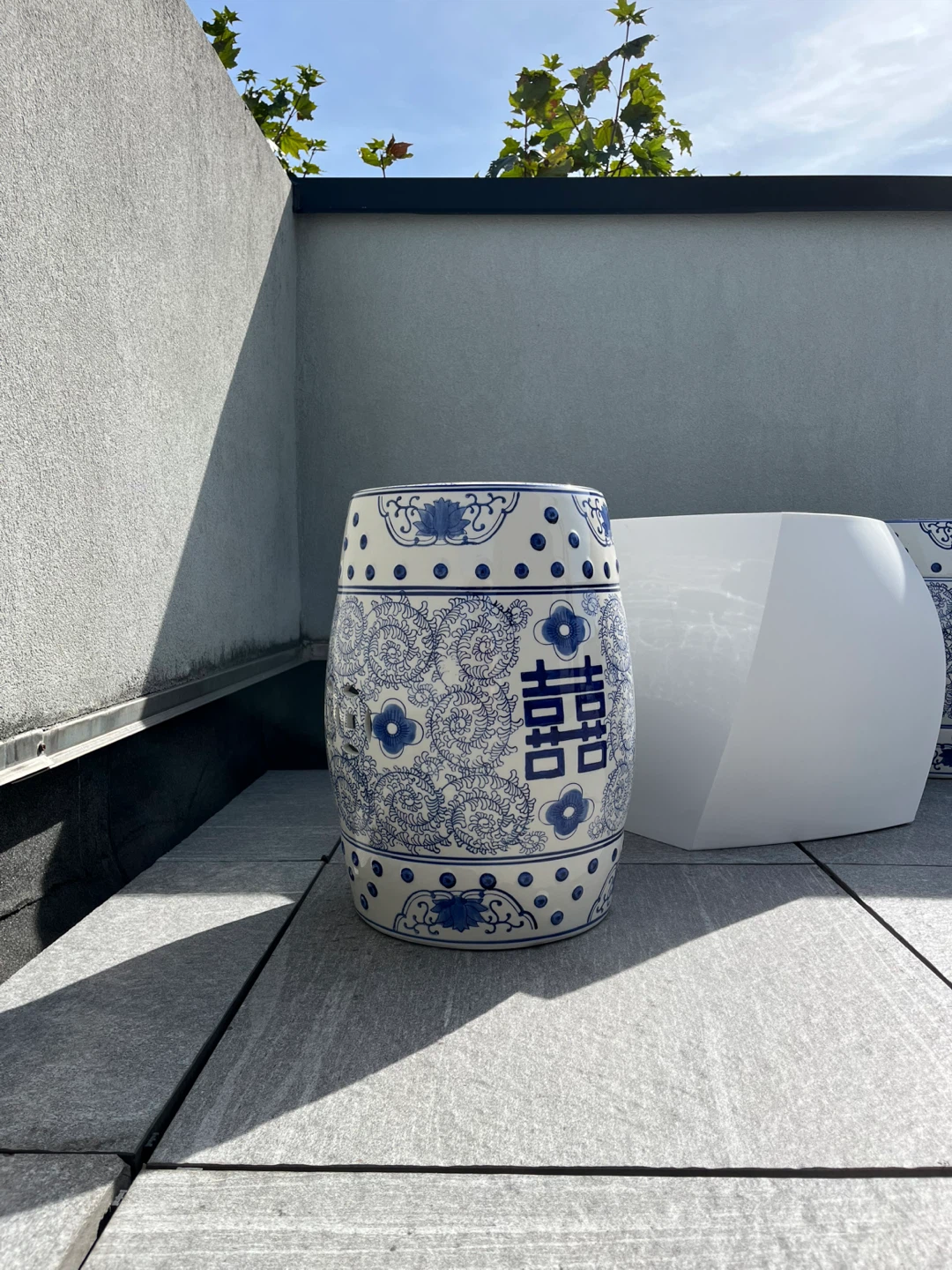 Two Blue and White Ceramic Garden Stools - photo 2