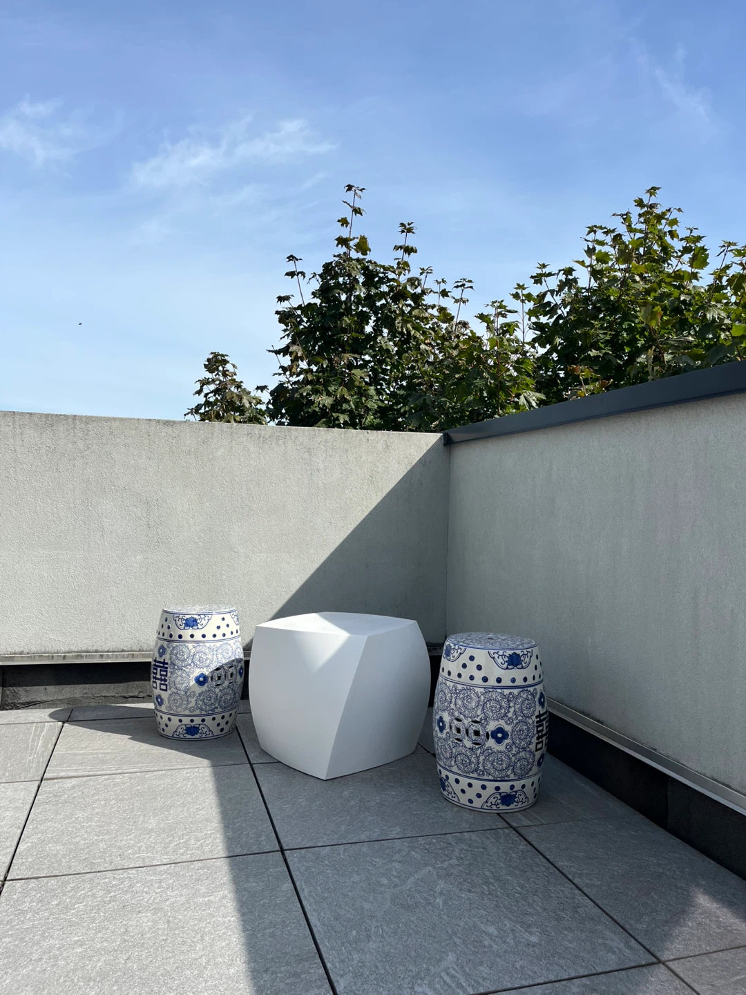 Two Blue and White Ceramic Garden Stools - photo 3