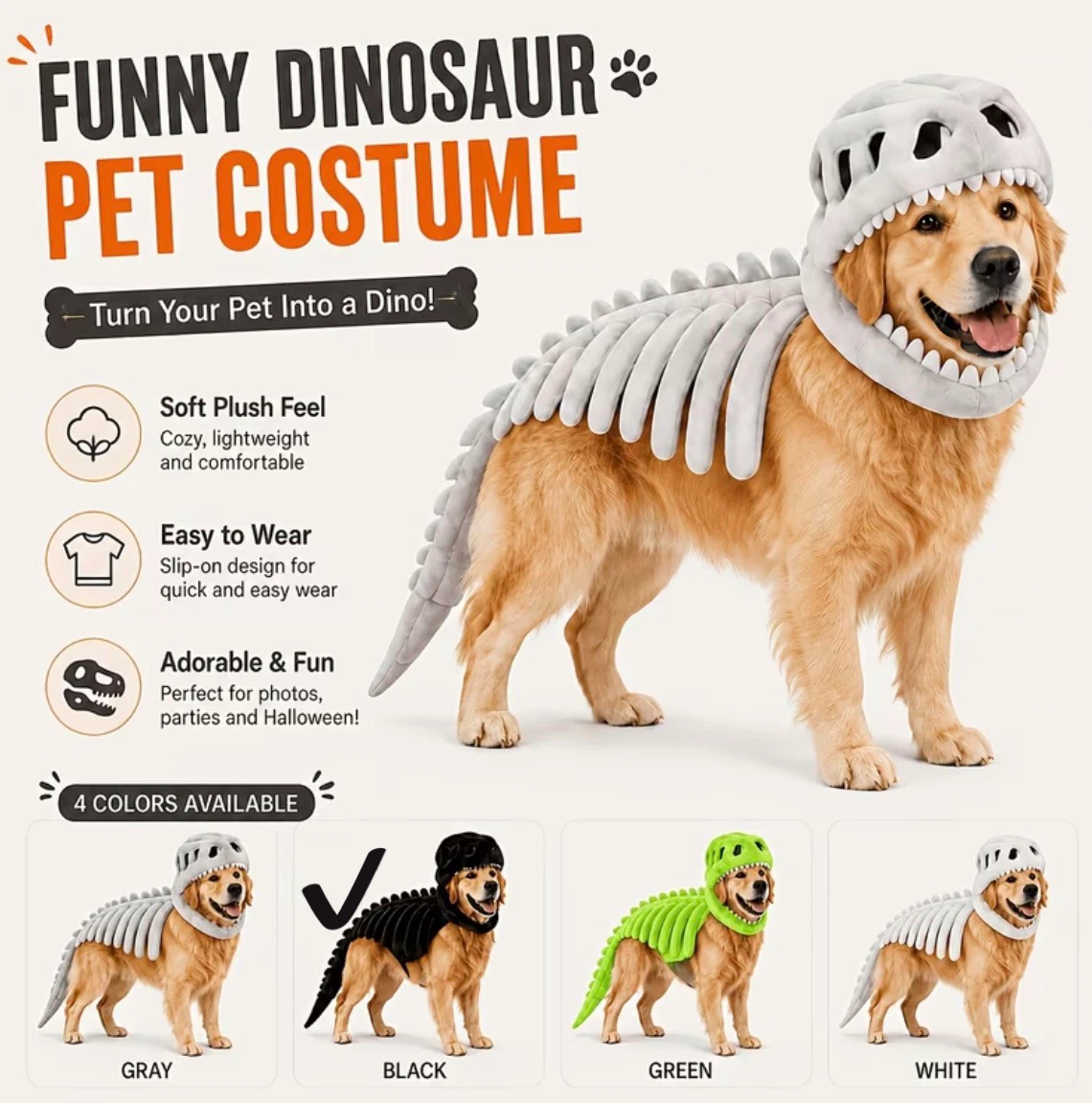 Black Dinosaur Skeleton Plush Costume - photo 3