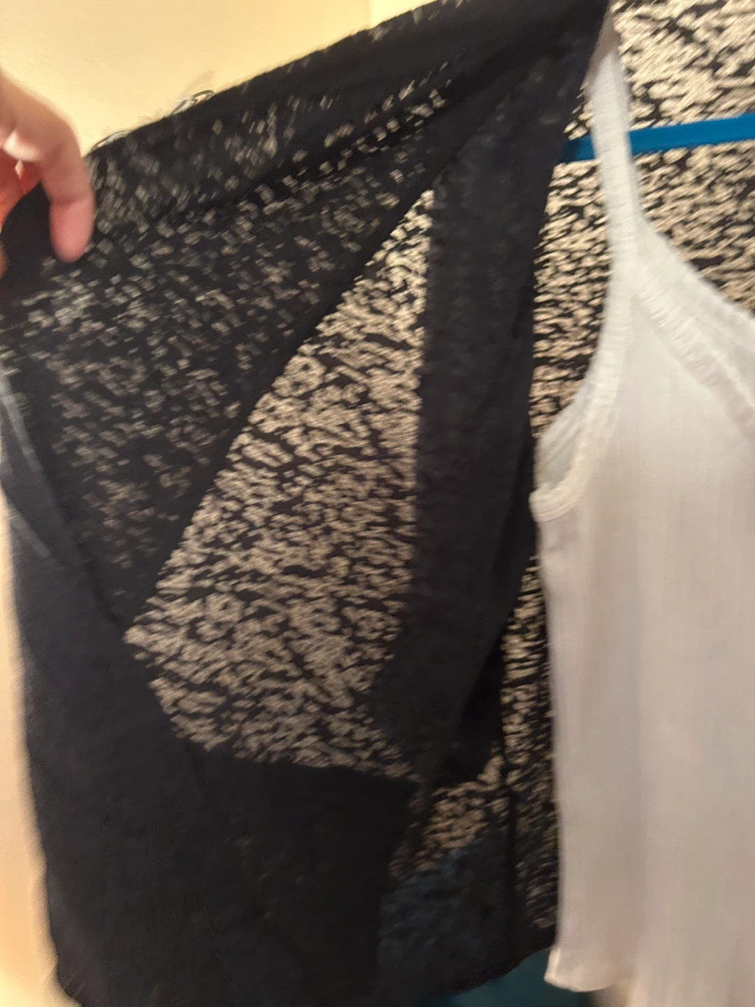 Black sheer cardigan and white tank top - photo 3