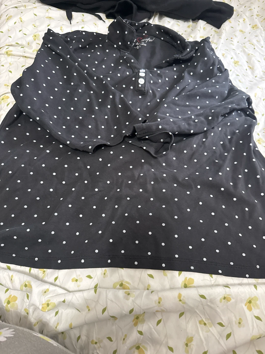 Black Polka Dot Long Sleeve Top