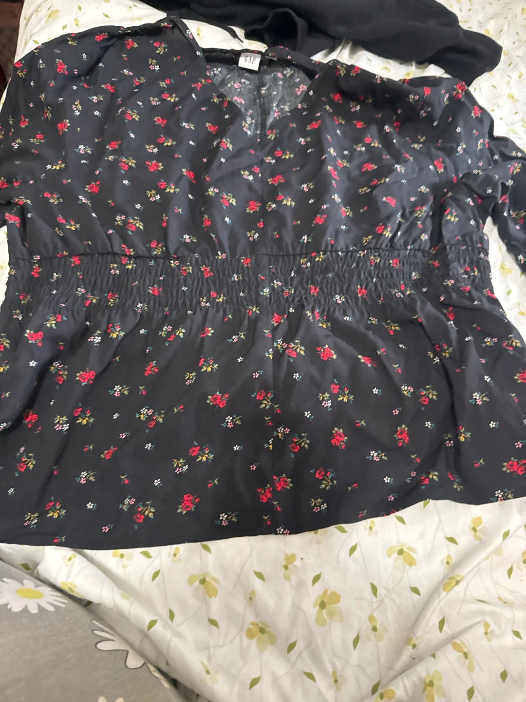 Gap floral print black long-sleeve blouse