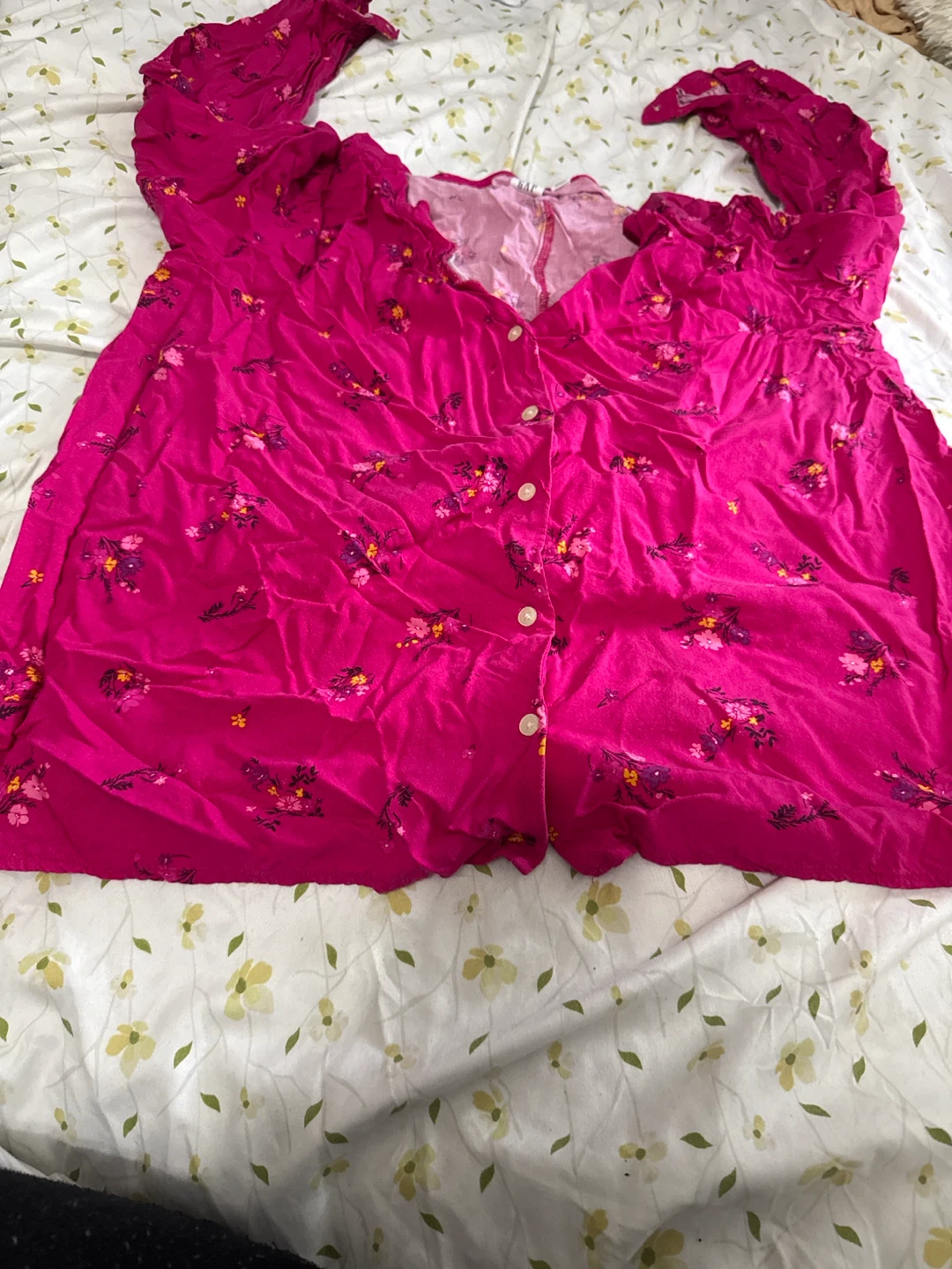 Gap Hot Pink Floral Button-Up Shirt