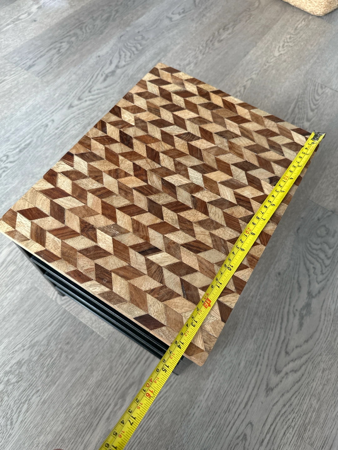 Short Geometric Wood and Metal Side Table