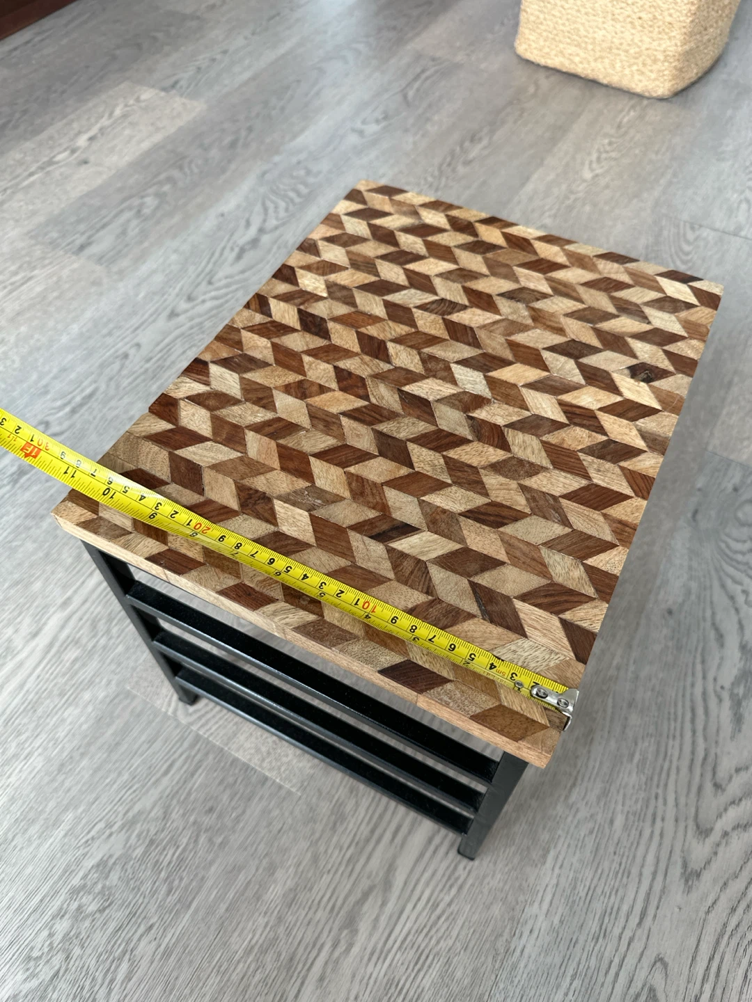 Short Geometric Wood and Metal Side Table - photo 2