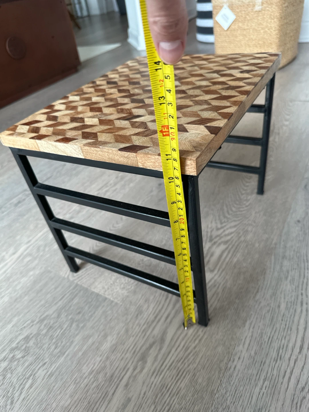 Short Geometric Wood and Metal Side Table - photo 3