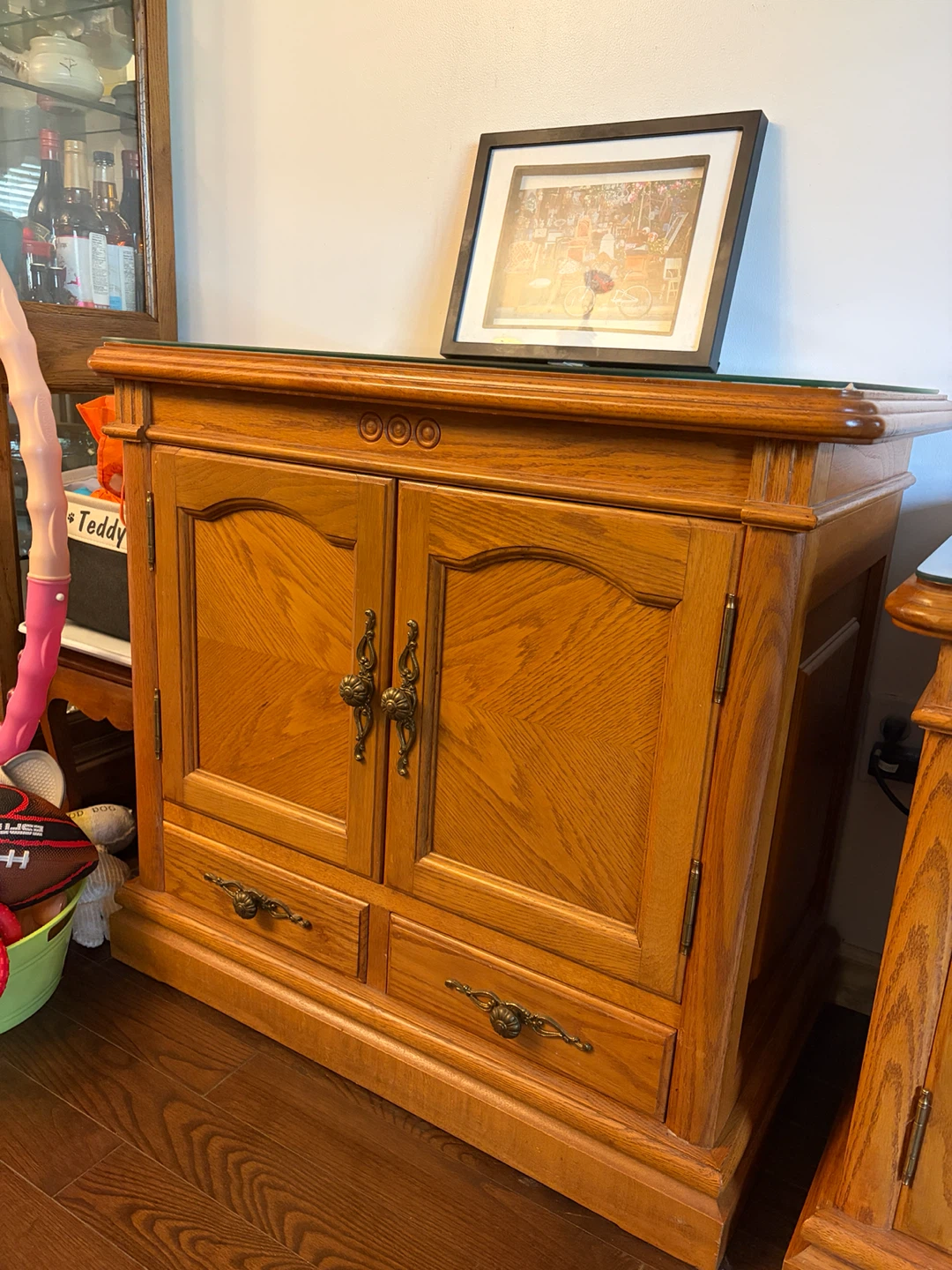 Oak Media Console Cabinet with Storage