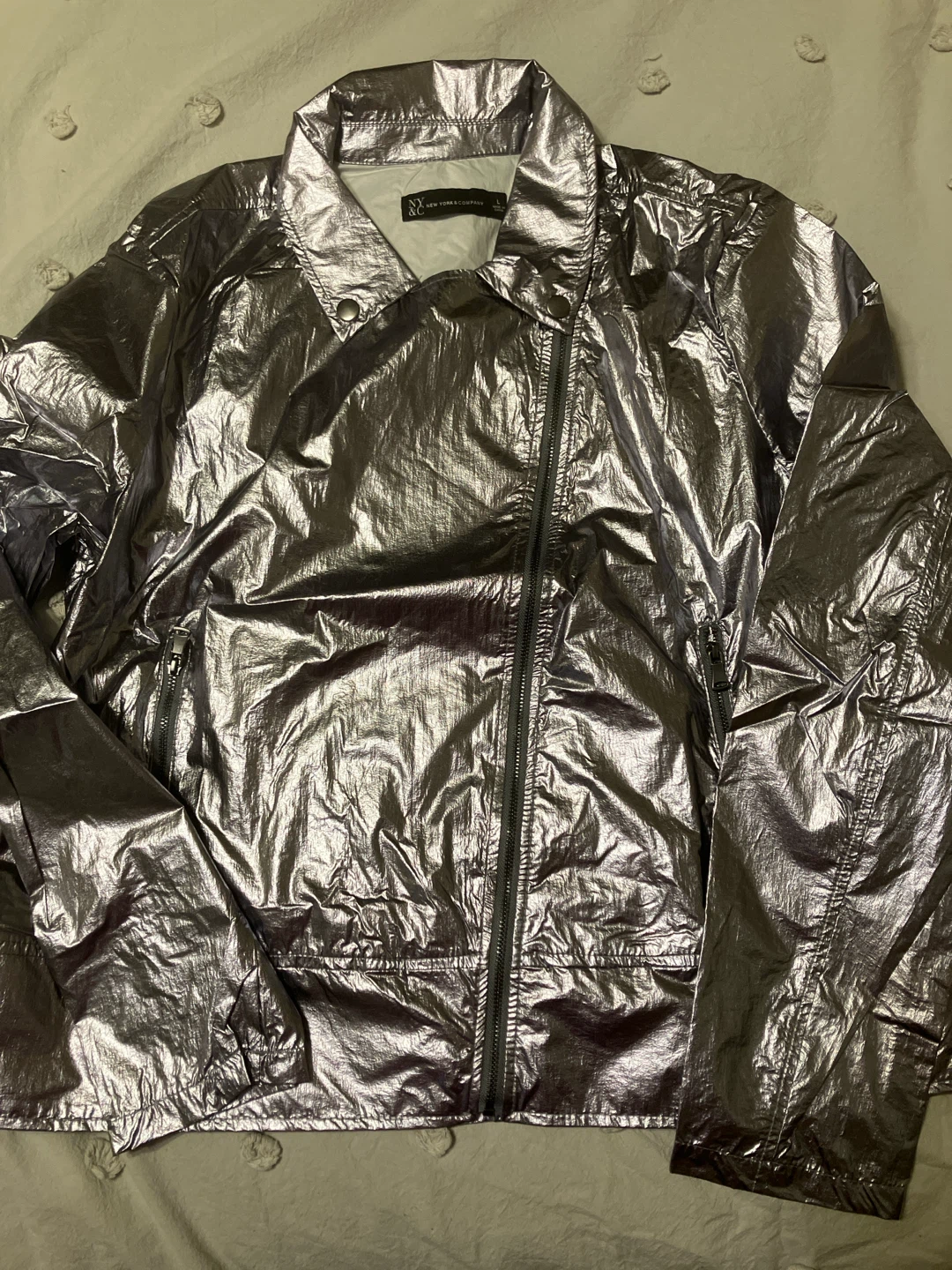 New York & Company Metallic Dark Silver Moto Jacket