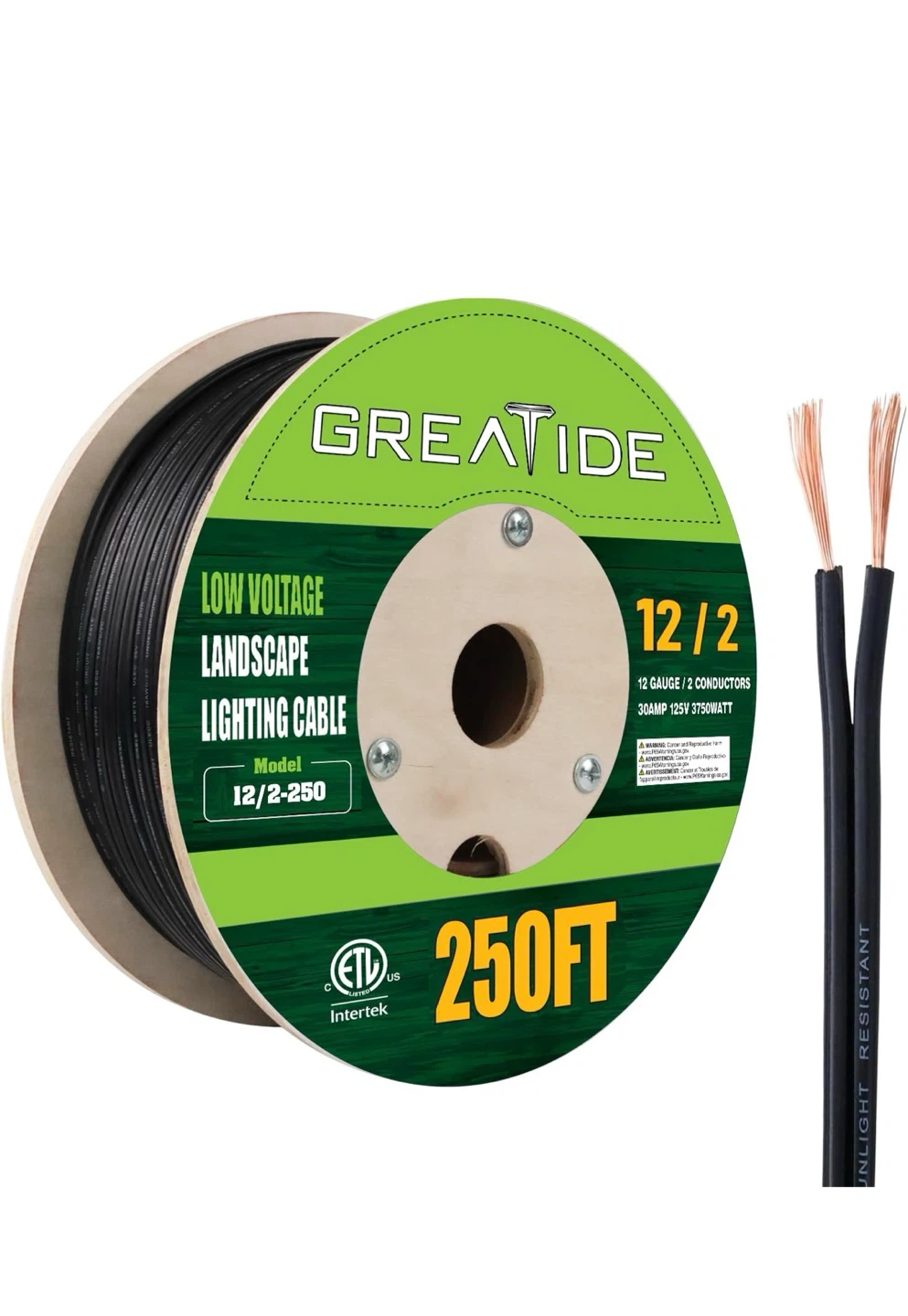 Greatide 250ft 12/2 Low Voltage Landscape Lighting Wire