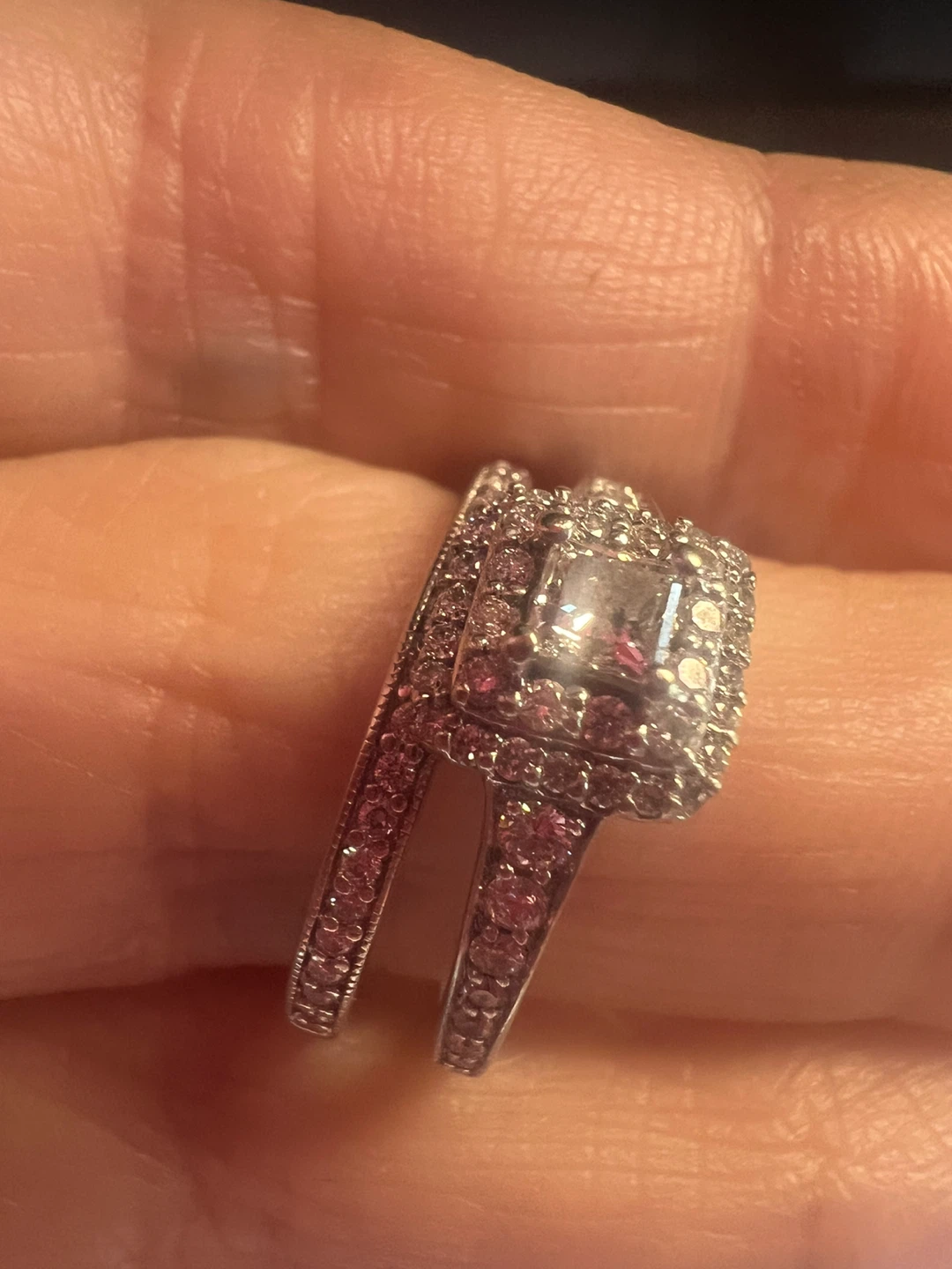 10K White Gold Diamond Engagement and Wedding Ring Set