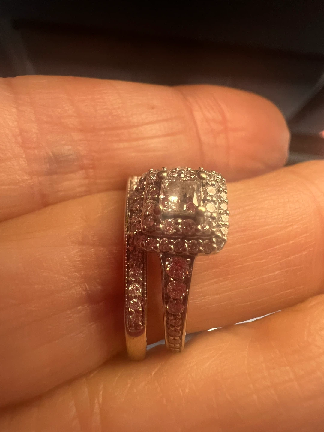 10K White Gold Diamond Engagement and Wedding Ring Set - photo 2