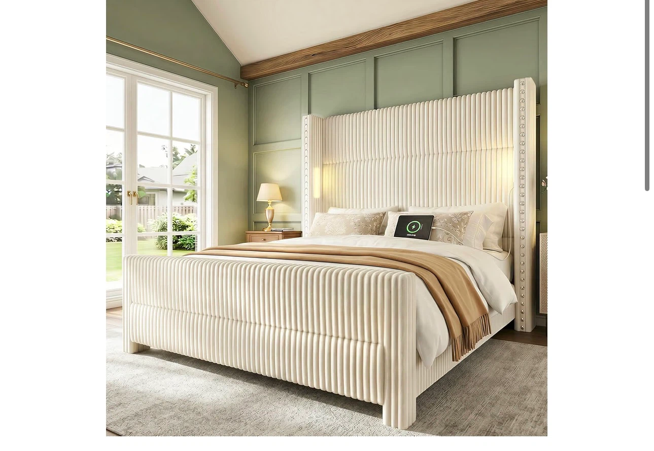 Cream Channel Tufted Upholstered Queen Bed Frame