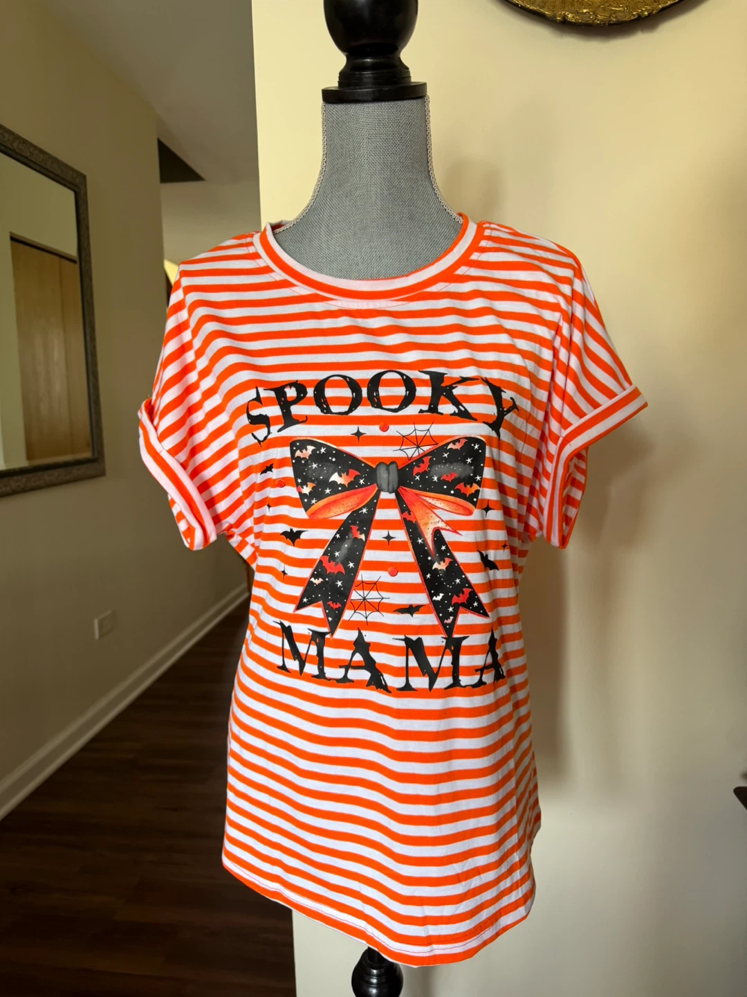 Spooky Mama Striped T-Shirt size large new open package